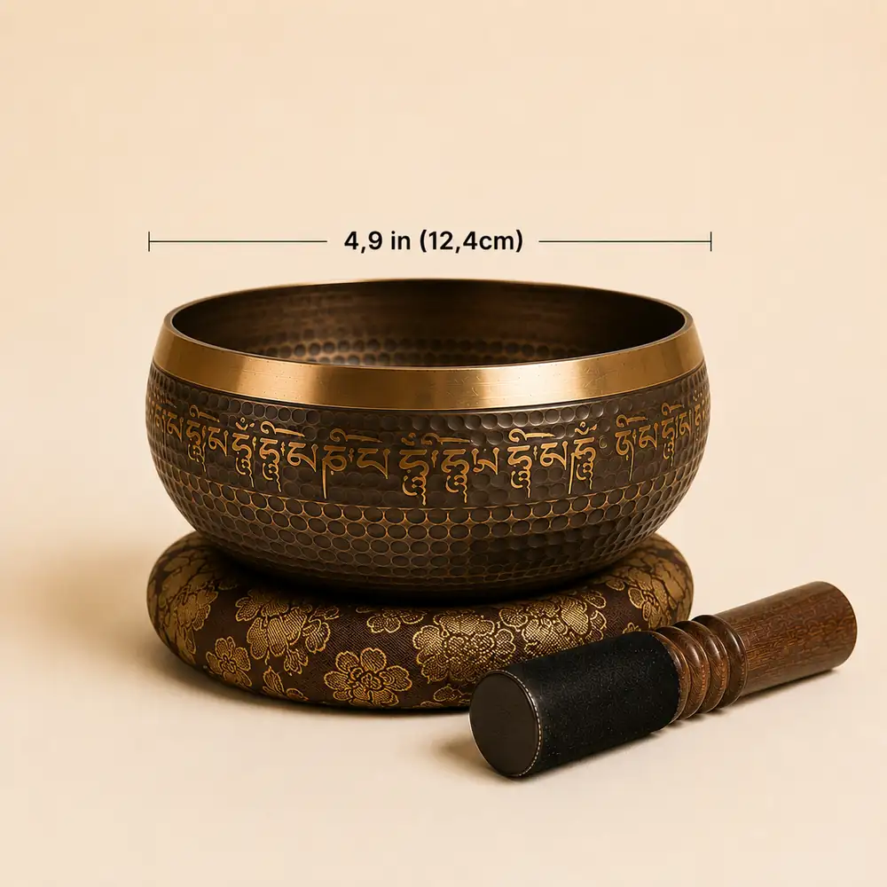 4.9 in — Bowl with leather mallet and cushion